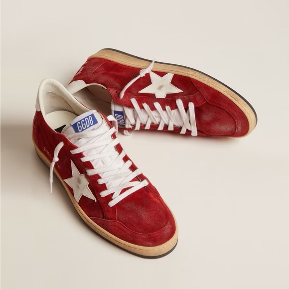 Golden Goose Red Suede Sneakers with White Star - Picture 1 of 8